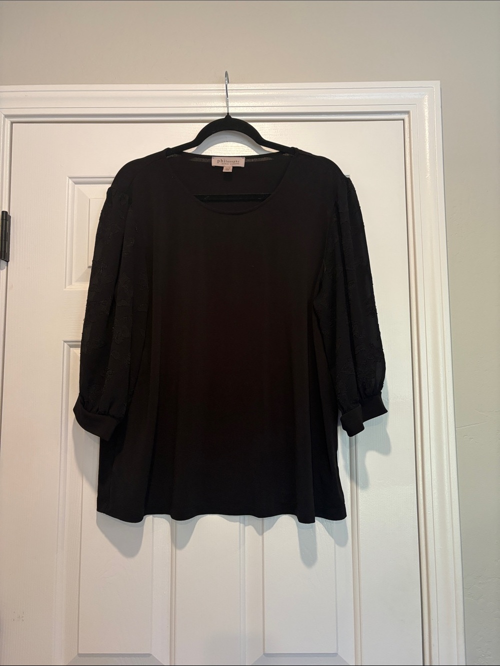 Philosophy Black Embroidered Balloon Sleeve Tunic